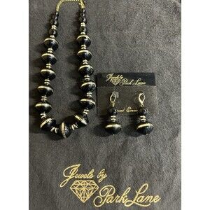 Park Lane Black And Gold Beaded Necklace And Dangle Earrings Set J-181
